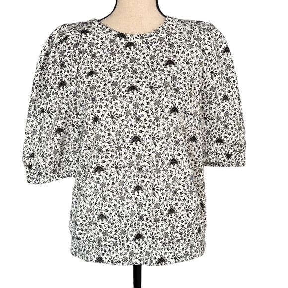 INC X-Small Sweatshirt Top Floral Crew Neck Puff Sleeves Elastic Waist Stretch - Picture 1 of 9